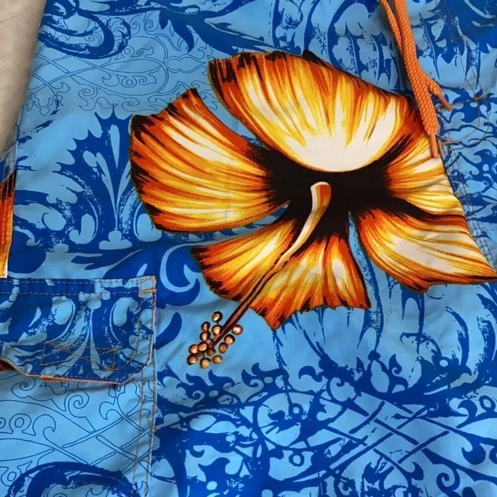 Men's OP Lined Floral Hawaiian Print Board Shorts M